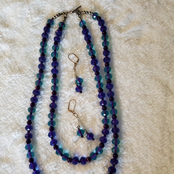 Double Strand Crystal Necklace and Earrings - Picture 4 of 4